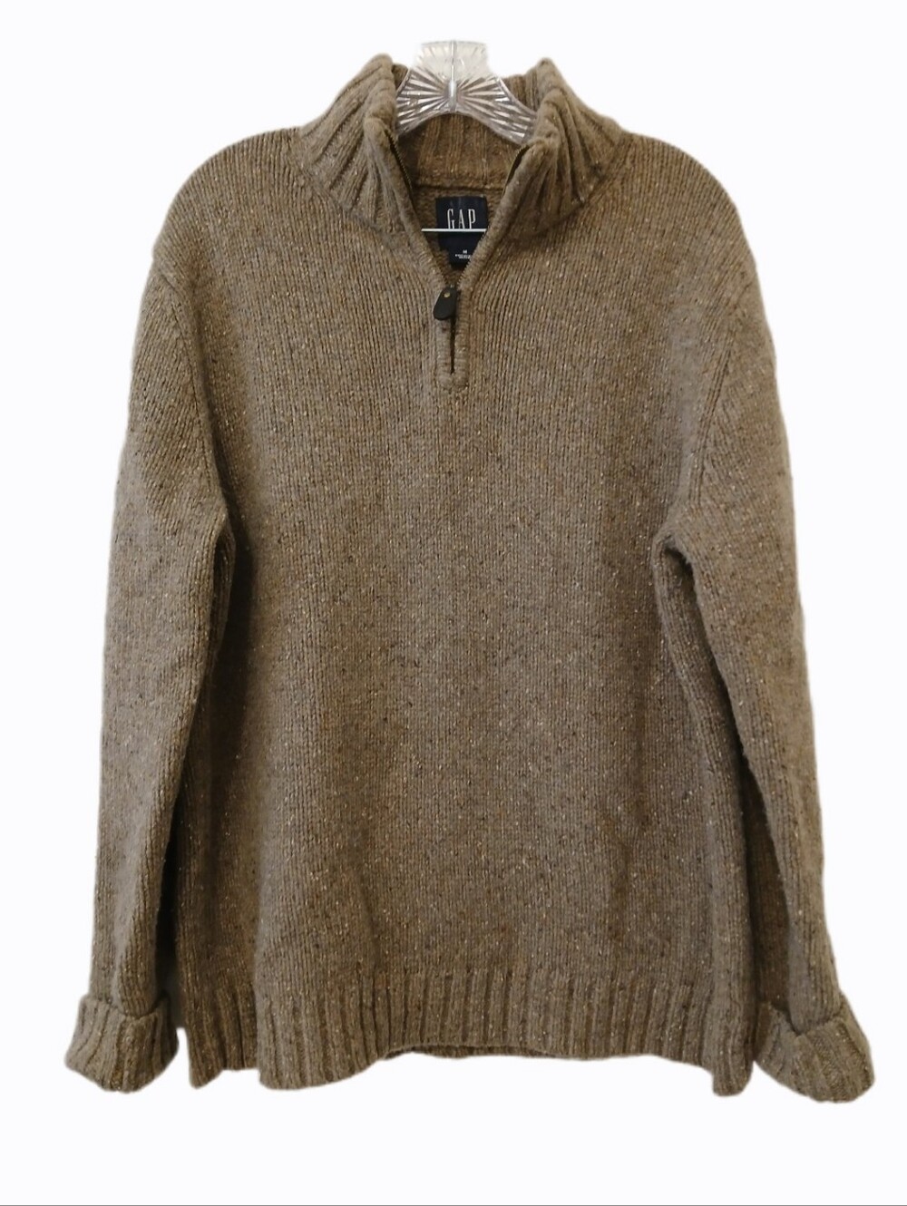 GAP Men's Medium Lambswool Blend Heathered Brown Quarter-Zip Sweater Pullover